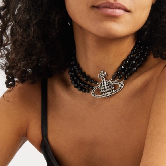 Vivienne Westwood Jewelry - Vivienne Westwood Black Beaded  Messaline Orb three-row chocker